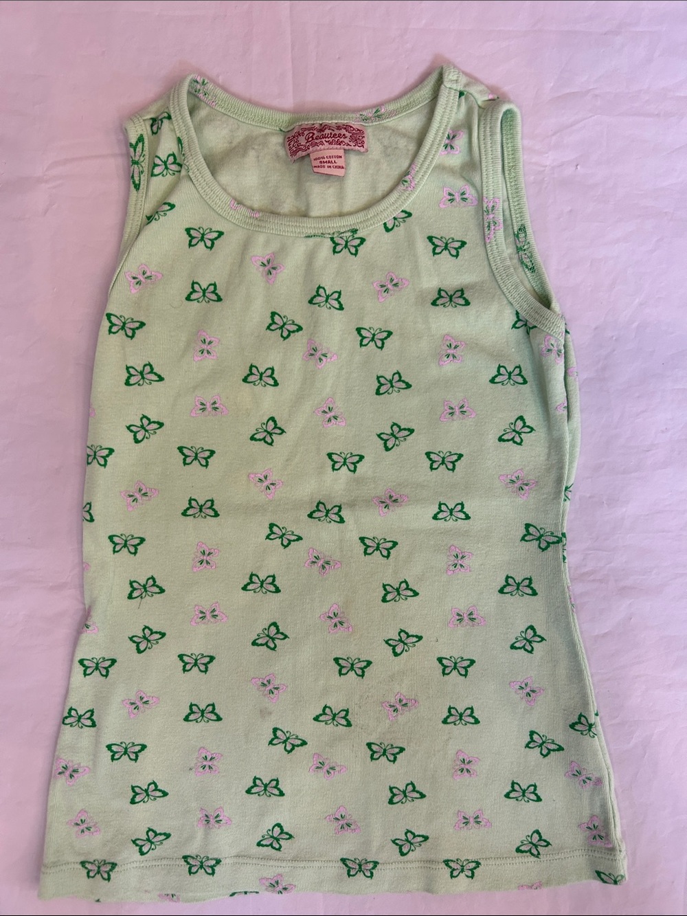 Beautees Mint Green Butterfly Print Tank Top with Pink Accents